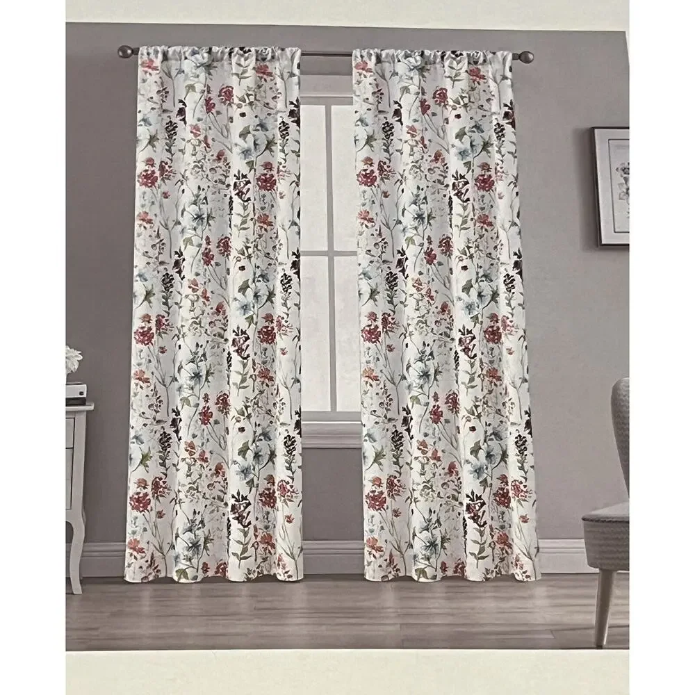 LAURA ASHLEY Wild Meadow Floral Window Curtains 2 Panels 38x96” Orange Blue Pink